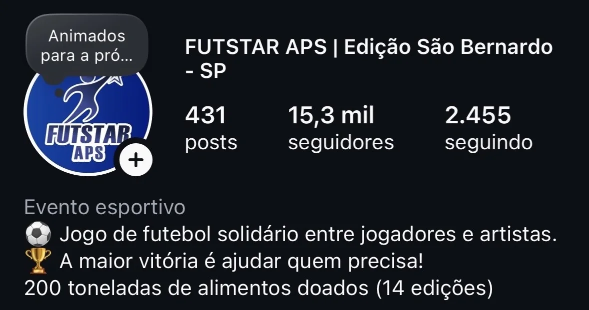 Perfil do Futstar antes da operação em São Paulo, com 15,3 mil seguidores
